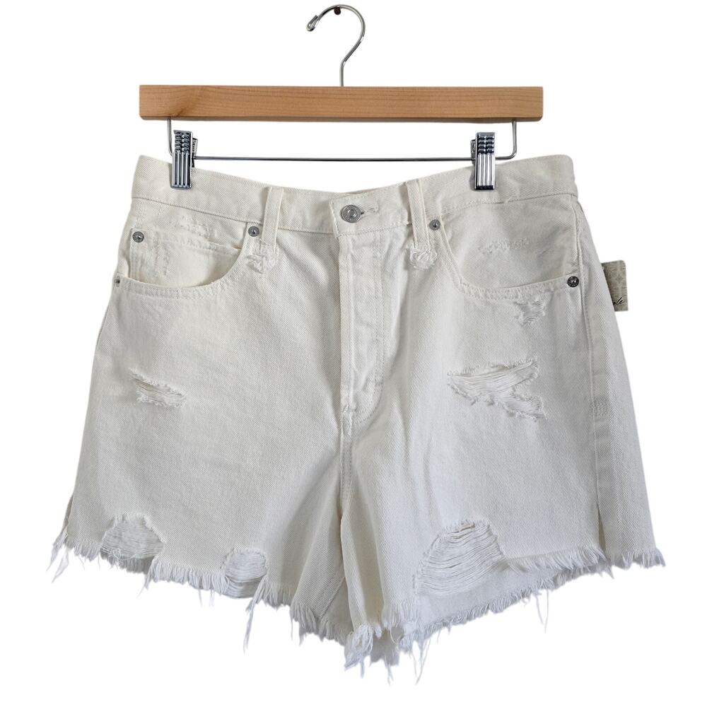 NEW Free People We the Free Makai Jean Shorts White Size 29 High-rise Distressed